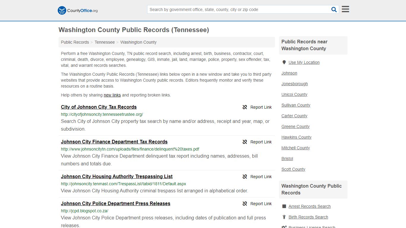 Public Records - Washington County, TN (Business, Criminal, GIS ...